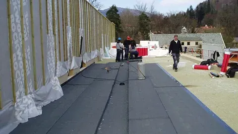 Tett, grønn furuskog i dal omgitt av tåke som slynger seg mellom åsene.